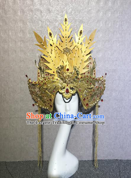 Traditional Chinese Stage Show Golden Hair Crown Headdress Handmade Catwalks Hair Accessories for Women