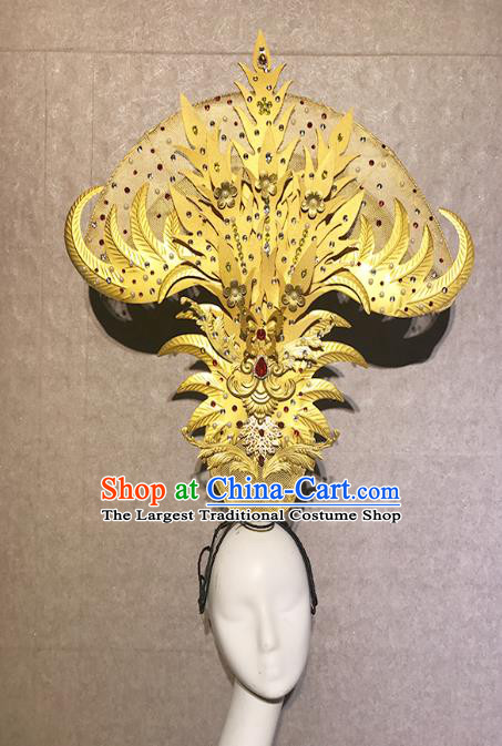 Traditional Chinese Court Stage Show Golden Phoenix Hair Clasp Headdress Handmade Catwalks Hair Accessories for Women