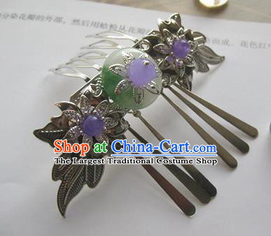 Traditional Chinese Bride Argent Hair Comb Headdress Ancient Court Hair Accessories for Women