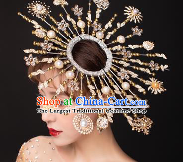 Top Stage Show Deluxe Golden Royal Crown Headdress Handmade Catwalks Hair Accessories for Women