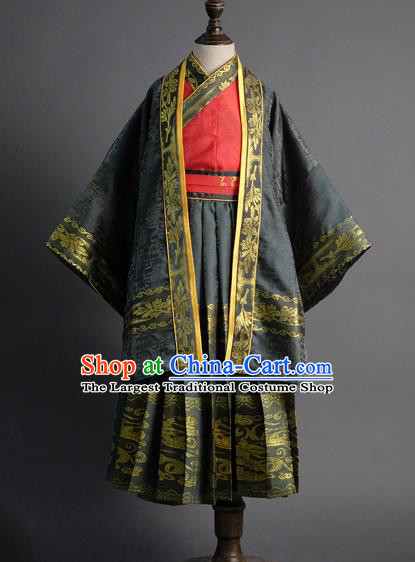 Traditional Chinese Children Embroidered Black Hanfu Clothing Compere Classical Dance Stage Performance Costume for Kids