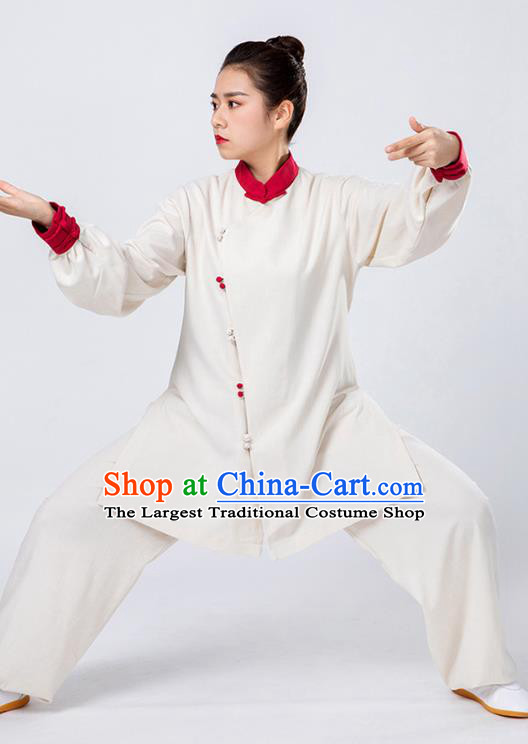 Top Tai Chi Kung Fu Beige Outfits Chinese Traditional Martial Arts Competition Costumes for Women