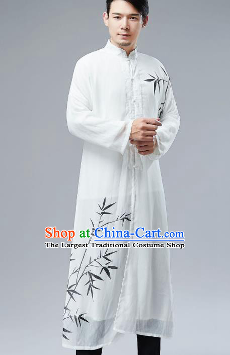 Top Chinese Tang Suit Ink Painting Bamboo Robe Traditional Republic of China Kung Fu Costumes for Men