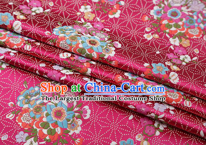 Chinese Traditional Snowflake Flowers Pattern Rosy Brocade Fabric Cheongsam Satin Tapestry Drapery