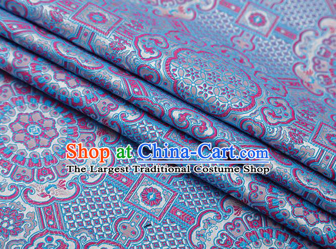 Chinese Traditional Avalokitesvara Pattern Blue Brocade Fabric Cheongsam Satin Tapestry Drapery
