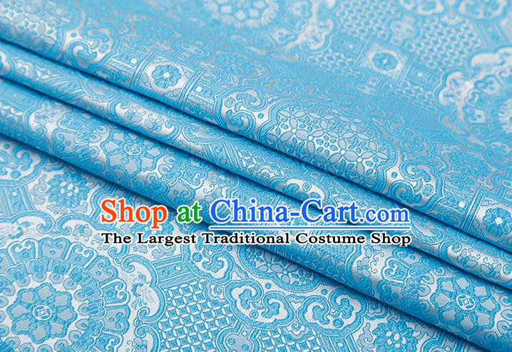 Chinese Traditional Avalokitesvara Pattern Light Blue Brocade Fabric Cheongsam Satin Tapestry Drapery