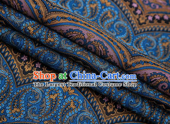 Chinese Traditional Pattern Design Navy Brocade Fabric Cheongsam Satin Tapestry Drapery