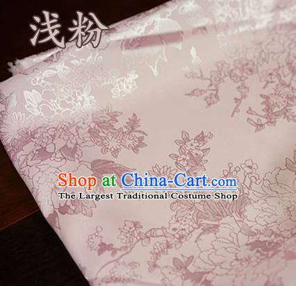Chinese Traditional Peony Pattern Design Light Pink Brocade Fabric Hanfu Dress Satin Tapestry Drapery