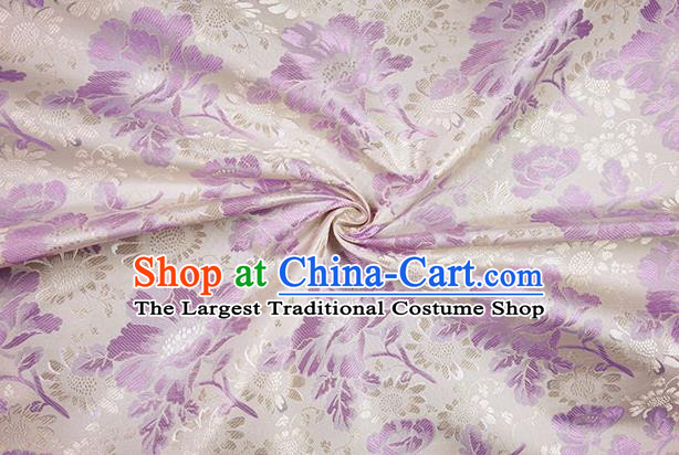 Chinese Traditional Purple Daisy Pattern Design Brocade Fabric Hanfu Dress Satin Drapery