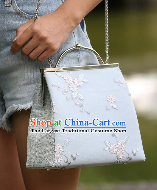 Chinese Traditional Embroidered Daisy Pattern Light Blue Bag Handmade Cheongsam Handbag for Women