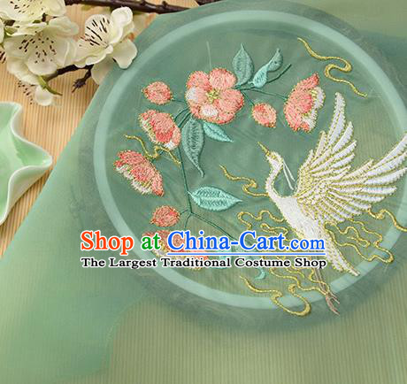 Chinese Traditional Embroidered Egret Begonia Green Chiffon Applique Accessories Embroidery Patch
