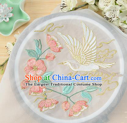 Chinese Traditional Embroidered Egret Begonia White Chiffon Applique Accessories Embroidery Patch