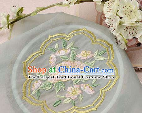 Chinese Traditional Embroidered Peony Light Grey Chiffon Applique Accessories Embroidery Patch