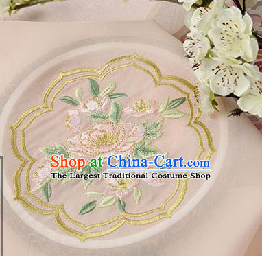 Chinese Traditional Embroidered Peony Light Pink Chiffon Applique Accessories Embroidery Patch