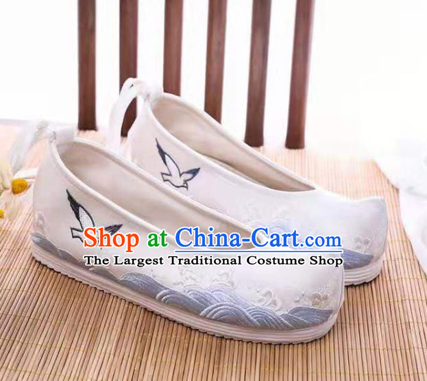 Chinese Embroidered Sea Gull White Shoes Hanfu Shoes Women Shoes Opera Shoes Princess Shoes