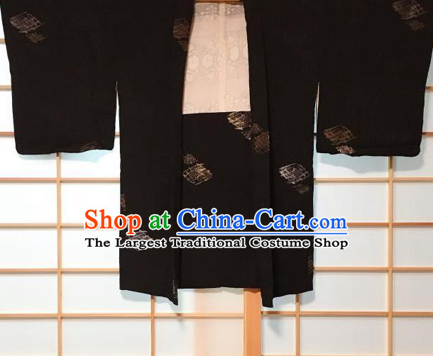 Japanese Traditional Embroidered Diamond Pattern Black Haori Jacket Japan Kimono Overwear Costume for Men