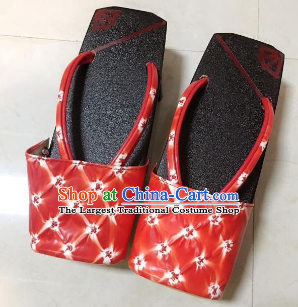Traditional Japanese Pattern Red Geta Slippers Asian Japan Zori Shoes for Women