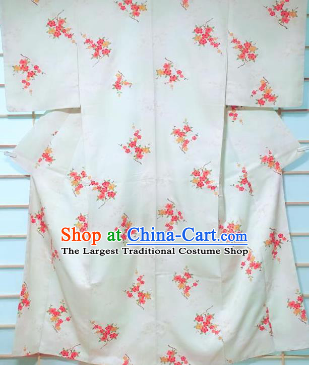 Japanese Classical Plum Blossom Pattern White Kimono Japan Traditional Yukata Dress Costume for Women