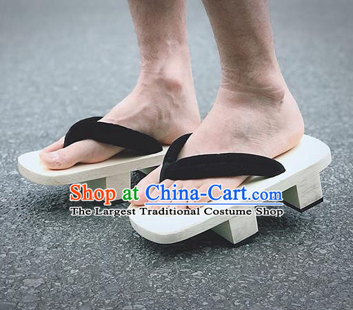 Traditional Japanese Black Flip Flops Bidentate Clogs Slippers Asian Japan Geta Shoes for Men