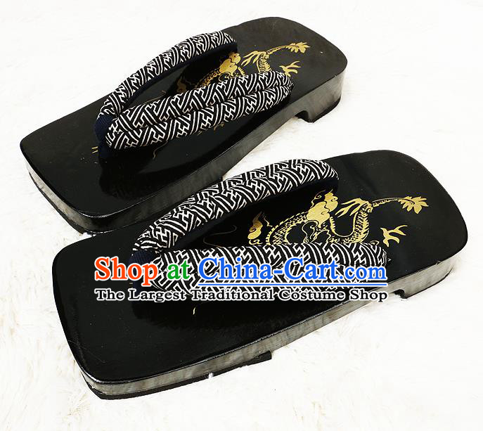 Japanese Traditional Pattern Black Flip Flops Slippers Clogs Asian Japan Geta Shoes for Men