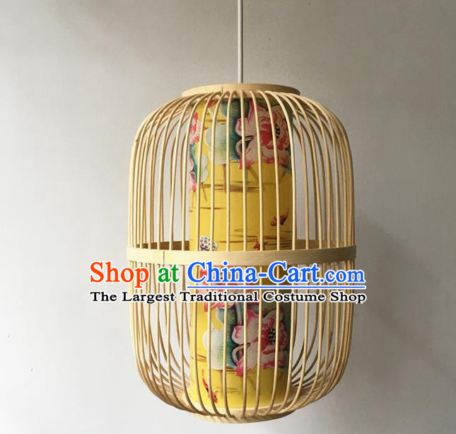 Traditional Chinese Printing Lotus Yellow Hanging Lanterns Handmade Lantern Bamboo Art Scaldfish Lamp