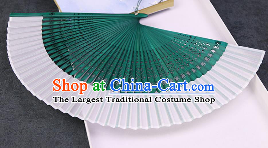 Chinese Traditional Silk Folding Fans Handmade Green Bamboo Accordion Fan