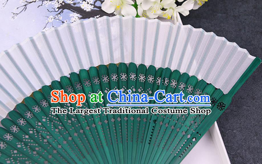 Chinese Traditional Silk Folding Fans Handmade Green Bamboo Accordion Fan