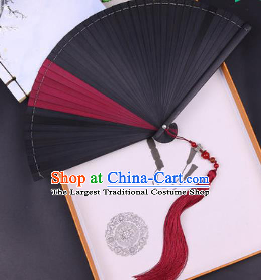 Chinese Traditional Classical Dance Folding Fans Handmade Black Bamboo Accordion Fan