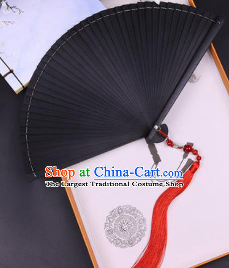Chinese Traditional Classical Dance Black Folding Fans Handmade Bamboo Accordion Fan