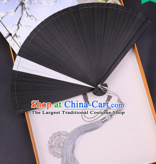 Chinese Traditional Classical Dance Black and Gray Folding Fans Handmade Bamboo Accordion Fan