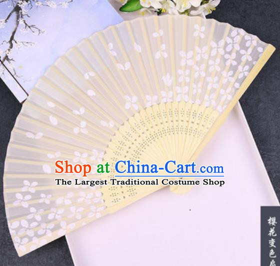 Chinese Traditional Sakura Pattern Silk Folding Fans Handmade Accordion Bamboo Fan