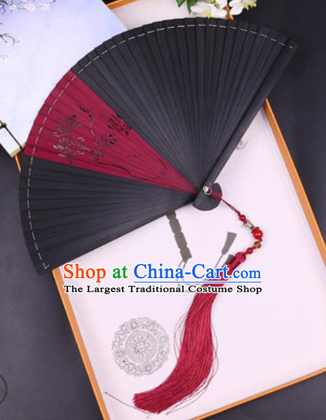 Chinese Traditional Carving Mangnolia Bamboo Folding Fans Handmade Accordion Classical Dance Fan