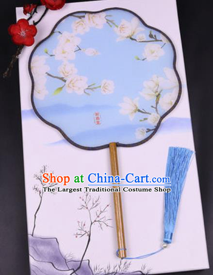 Chinese Traditional Painting Mangnolia Blue Palace Fans Handmade Classical Dance Silk Fan for Women