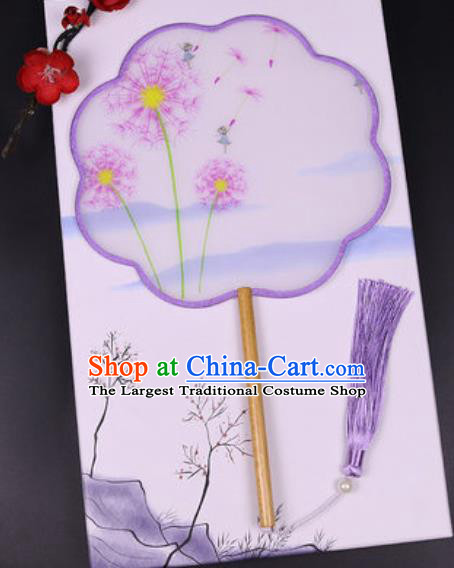 Chinese Traditional Painting Dandelion Lilac Palace Fans Handmade Classical Dance Silk Fan for Women