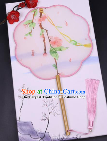 Chinese Traditional Painting Peach Blossom Pink Palace Fans Handmade Classical Dance Silk Fan for Women