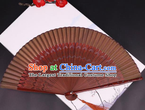 Chinese Traditional Painting Brown Silk Folding Fans Handmade Accordion Classical Dance Bamboo Fan