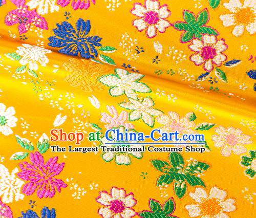 Japanese Traditional Sakura Pattern Design Golden Brocade Fabric Asian Kimono Tapestry Satin