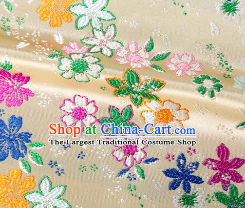 Japanese Traditional Sakura Pattern Design Light Golden Brocade Fabric Asian Kimono Tapestry Satin