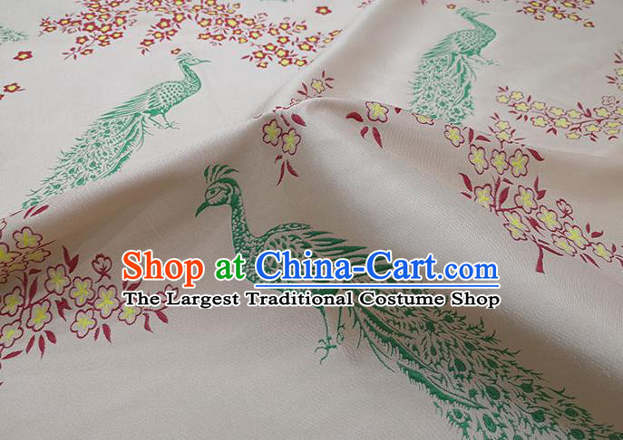 Chinese Classical Peacock Pattern Design Light Pink Brocade Fabric Asian Traditional Hanfu Satin Material