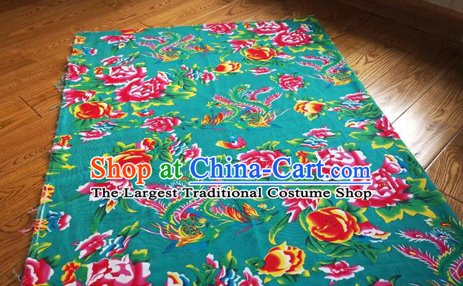 Chinese Traditional Phoenix Peony Pattern Green Quilt Cover Wedding Bedclothes