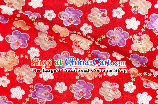Japanese Traditional Oriental Cherry Pattern Design Red Brocade Fabric Asian Kimono Tapestry Satin