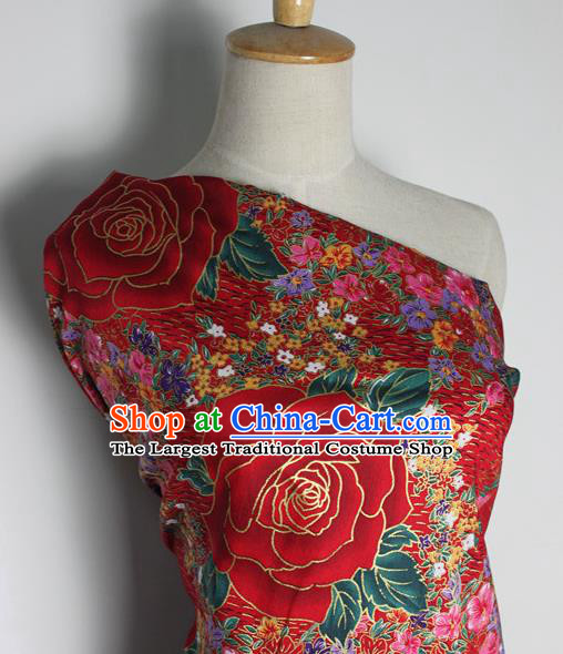 Chinese Classical Rose Pattern Design Red Fabric Asian Traditional Hanfu Cloth Material