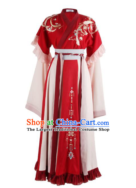 Traditional Chinese Jin Dynasty Palace Princess Historical Costumes Ancient Royal Infanta Red Hanfu Dress for Women