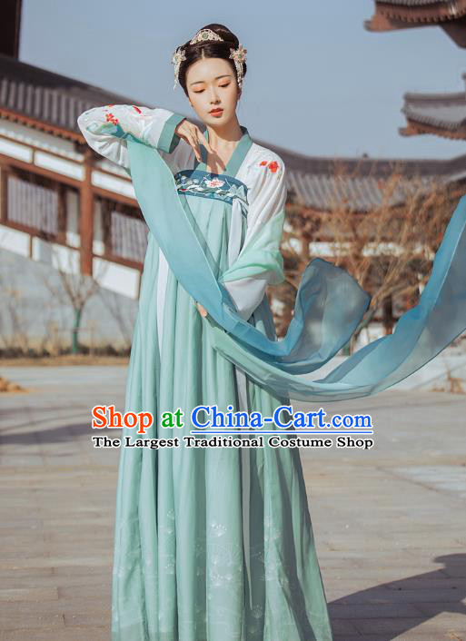 Traditional Chinese Tang Dynasty Historical Costumes Ancient Royal Princess Green Hanfu Dress for Women