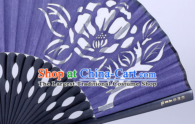 Traditional Chinese Handmade Printing Flower Purple Silk Folding Fan China Accordion Fan Oriental Fan