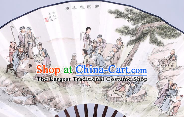 Traditional Chinese Handmade Printing Paper Folding Fan China Wenge Accordion Fan Oriental Fan