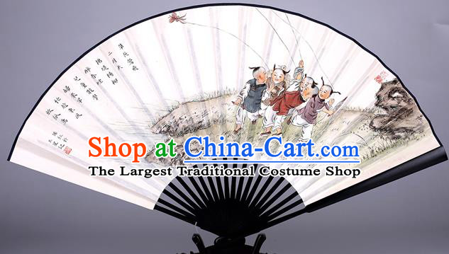Traditional Chinese Handmade Printing Children Paper Folding Fan China Wenge Accordion Fan Oriental Fan
