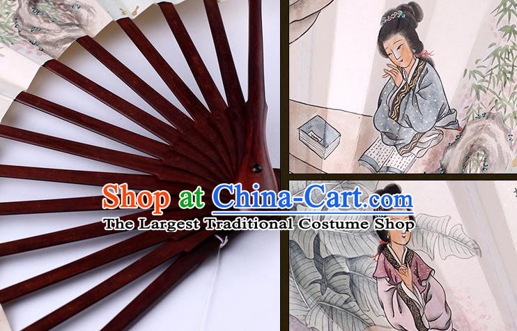 Traditional Chinese Handmade Paper Folding Fan China Printing Beauty Rosewood Accordion Fan Oriental Fan