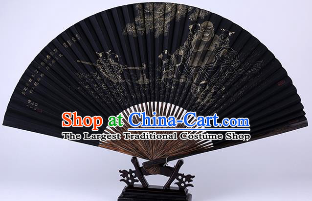 Traditional Chinese Handmade Printing Black Paper Folding Fan China Bamboo Accordion Fan Oriental Fan
