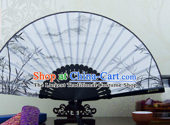 Traditional Chinese Printing Bamboo Grey Flax Fan China Bamboo Accordion Folding Fan Oriental Fan